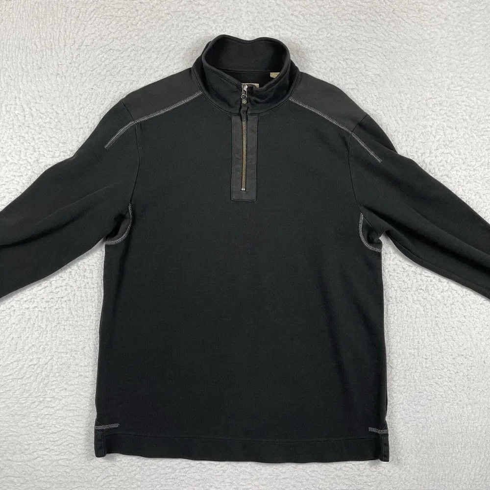 Tommy Bahama Sweater Mens Large Black 1/4 Zip Pullover Preppy Golfer Travel Work